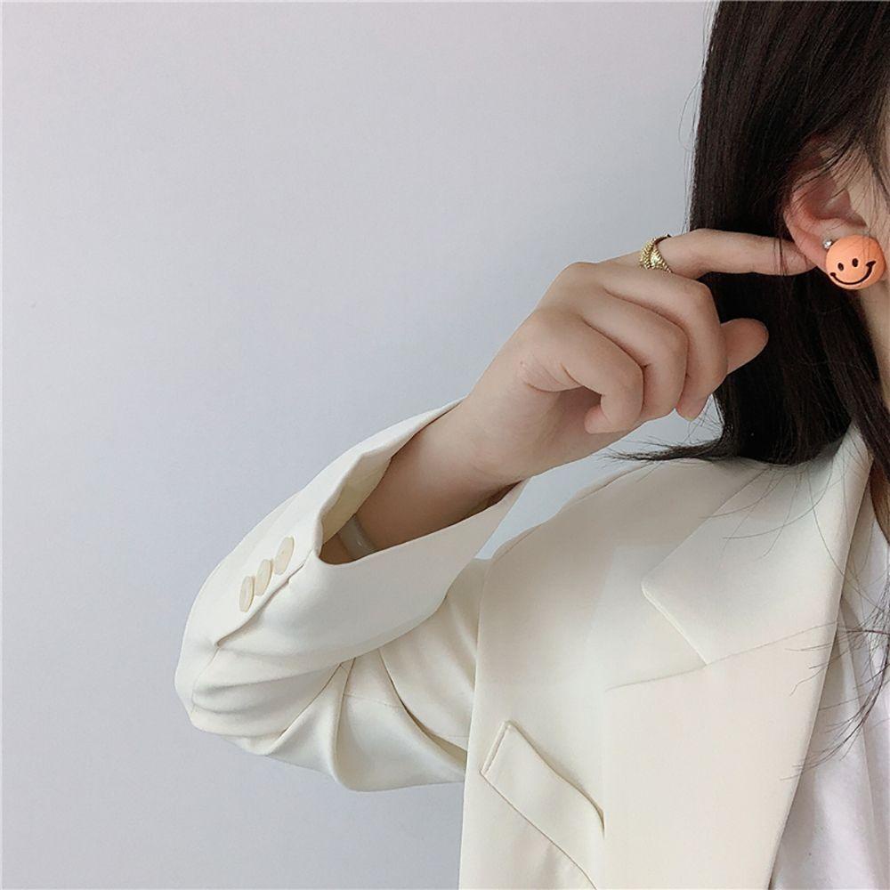 [Elegan] Anting Wajah Tersenyum Lucu Geometris Warna-Warni Korea Unik Gadis Fashion Perhiasan