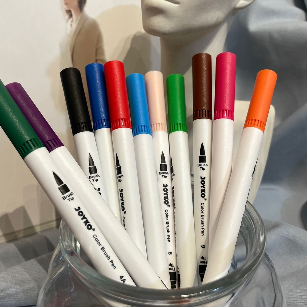 BRUSH PEN JOYKO 12 WARNA 1SET ISI BRUSH-PEN + PULPEN WARNA SUPER UNIK ALAT TULIS SEKOLAH DAN KANTOR STATIONARY EDISI SPESIAL 1 SET KOMPLIT BISA GROSIR DAN COD