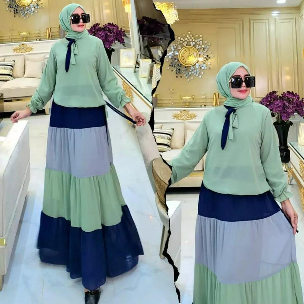 GAMIS WANITA TIARA DRESS VOL 2 BAHAN CERUTY BABYDOLL FULL FURING TALI PINGGANG LD 100 - 120 CM PB 138 MINT UKURAN M L XL XXL GAMIS WANITA TERBARU 2023 DRESS CERUTY PREMIUM MAXY DRESS JUMBO PAKAIAN MUSLIM WANITA