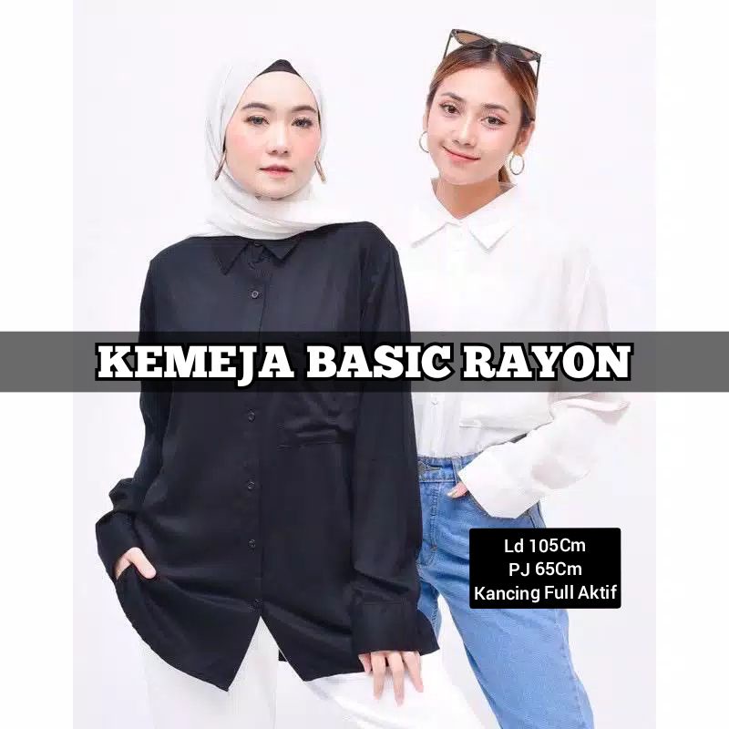 Kemeja Basic Rayon / Kemeja Formal Putih / Kemeja Polos Wanita