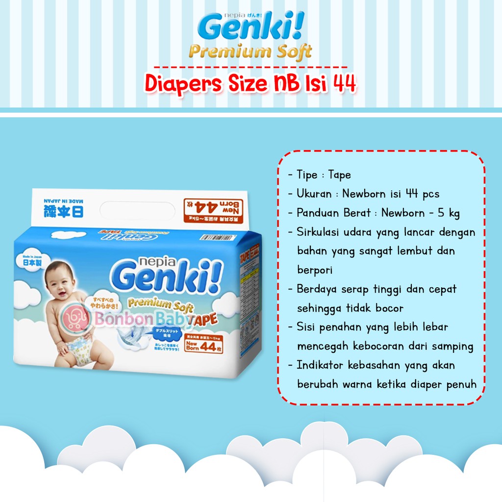 Popok Perekat Nepia Genki NB44 Diapers Tape