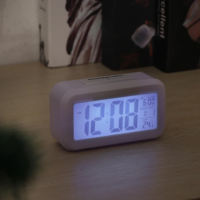 JAM MEJA WEKER SUHU LCD DIGITAL CLOCK ALARM TIME SNOOZE BACKLIGHT DESK