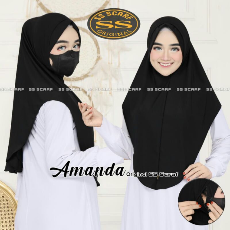 Jilbab Khimar Instan Simpel Amanda Medina Size L Ori SS Scraft-Hitam
