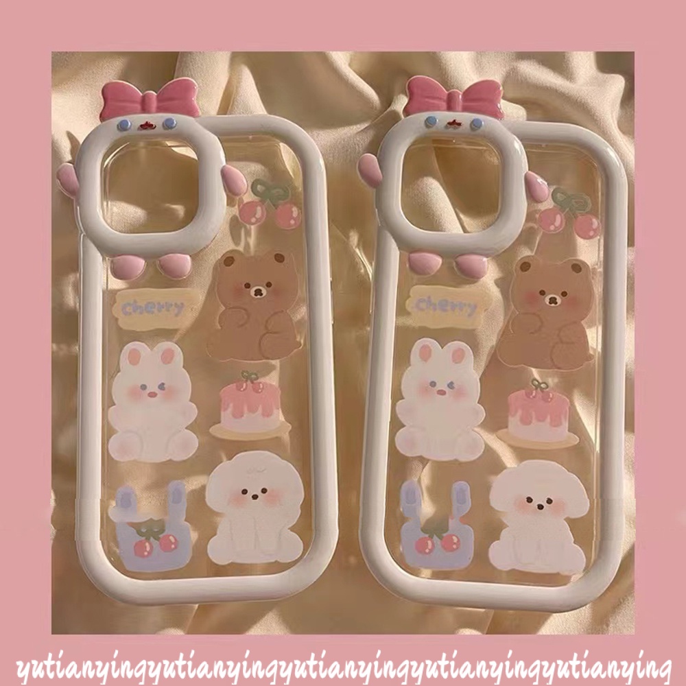 Case Lensa 3D Bow Monster OPPO A17 A57 A12 A15 A16 A16E A55 A95 A96 A16K A5s A76 A7 A54 A3s A52 A53 A31 A5 A9 A92 A16s A17K Reno 5 8 5F A94 A74 Kartun Cherry Bear Puppy Lembut Sarung Cover Sarung