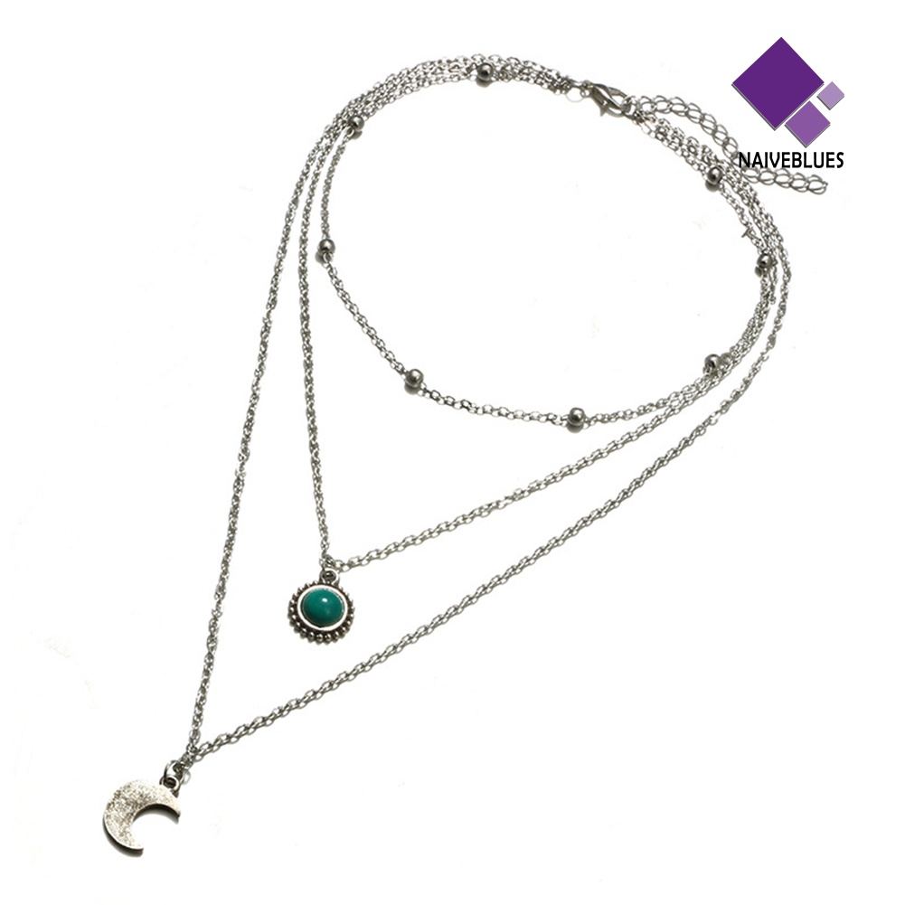 Kalung Rantai Multilayer Dengan Liontin Bulan Sabit Untuk Wanita