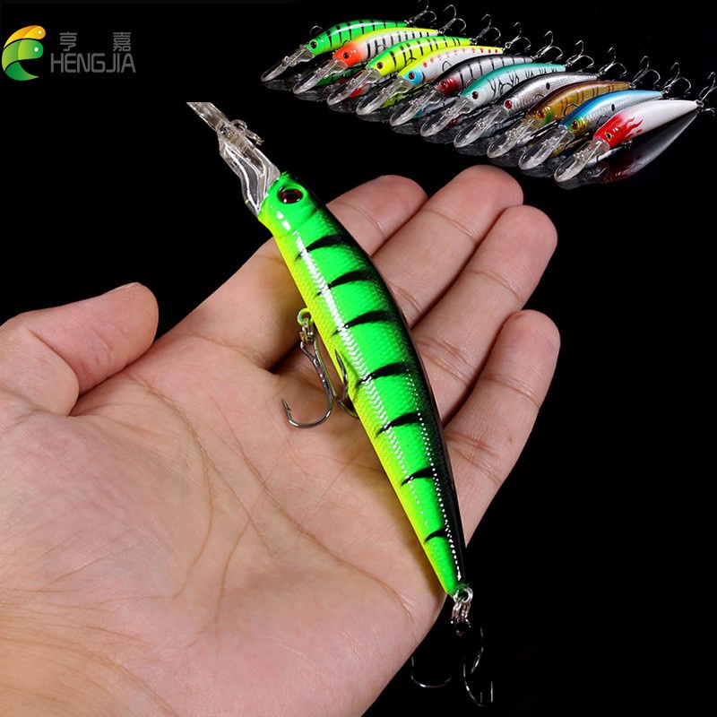 Hengjia 10pcs / Set Umpan Pancing Bentuk Ikan Minnow Lidah Panjang 14.5cm / 14.7g Floating Fishing Lure Diving 0.6-2.4m Fishing Tackle