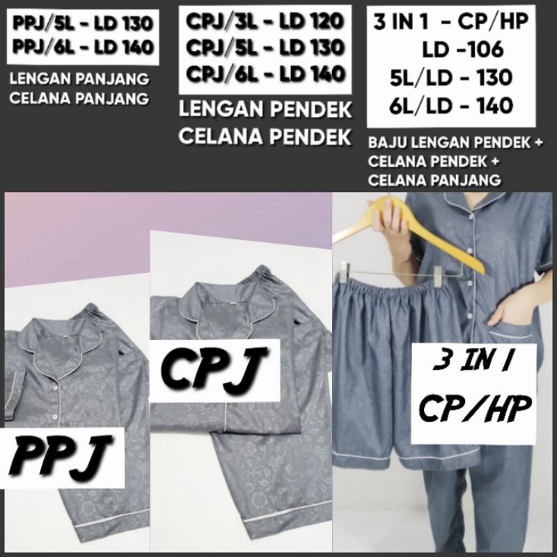 piyama jumbo katun embos LD 140 130 120 wanita celana panjang set baju tidur lengan pendek big size