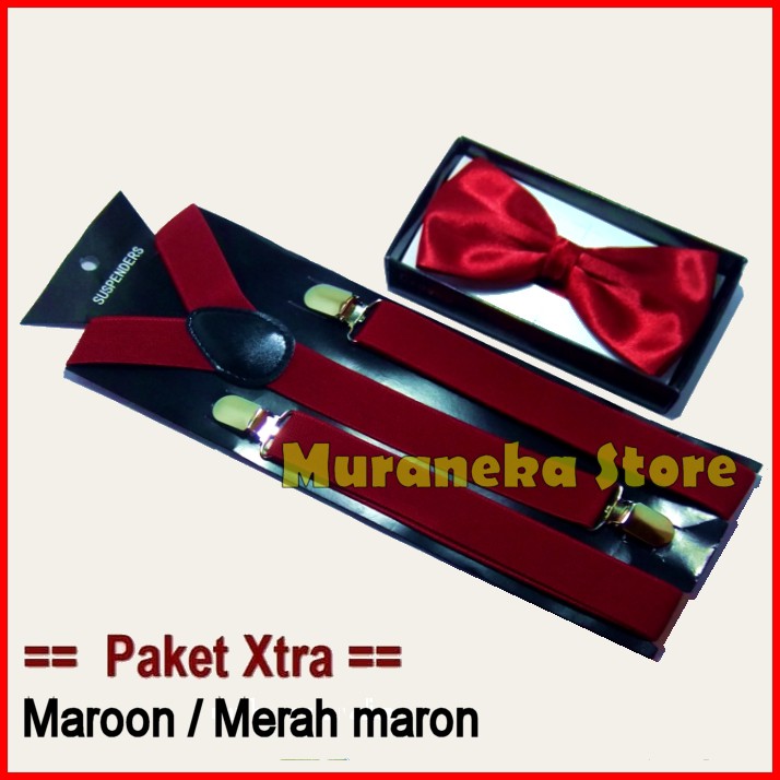 Paket XTRA Suspender MARON Dasi Kupu2 Merah MAROON Bowtie Bretel Wedding Bridesmaid Kupu red Jojon