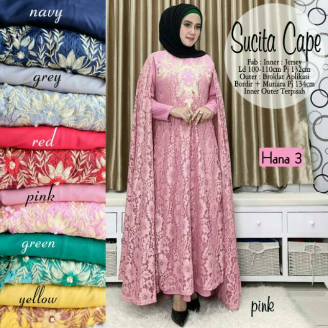 Gamis cape brokat inner jersey SUCITA