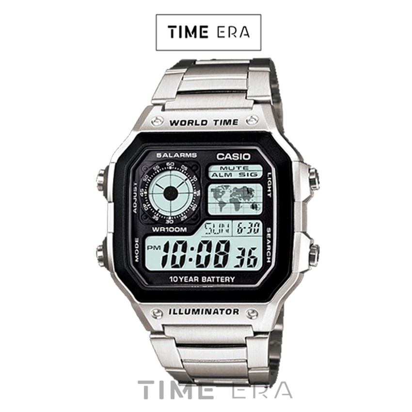 Casio Original AE1200WHD-1A / AE-1200WHD-1A Jam Tangan Pria Digital Stainless Rantai Silver