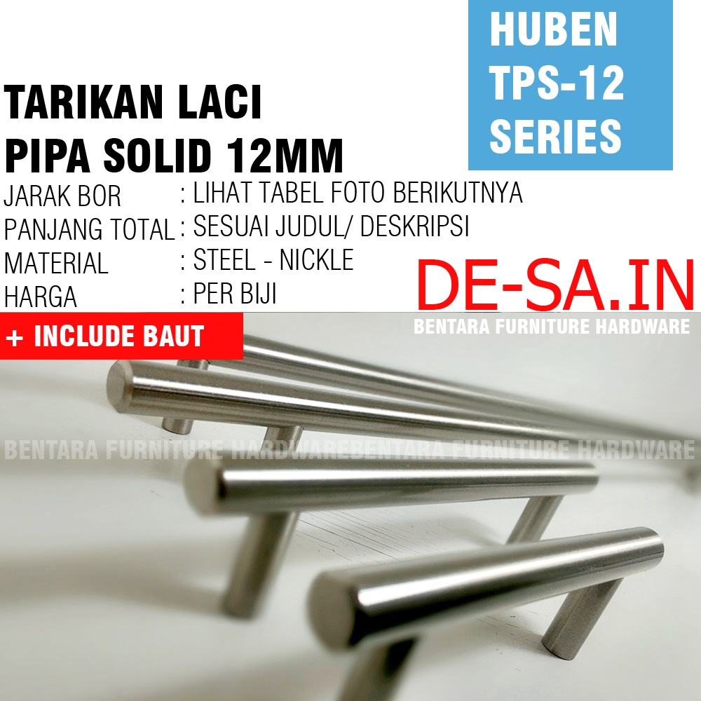 HUBEN TPS-12 96 MM BESAR HANDLE TARIKAN PIPA SOLID MINIMALIS BRUSH NICKEL STEEL BAJA