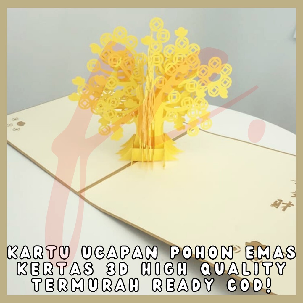 CNY 3D Greeting Card / Kartu Ucapan Imlek / Chinese New Year Pohon Emas Uang Sincia Hoki Grosir