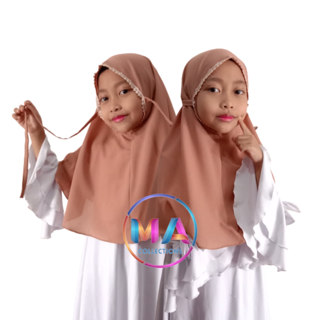 [Size XL] Hijab Anak Jilbab Anak Bergo Maryam Renda Muka Diamond Strecth untuk Anak Usia 8-12 Tahun 