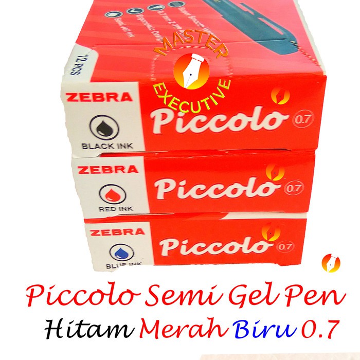 [Pak - 12 Buah] Zebra Piccolo 0.7 mm Fine Semi Jell / Gel Ink Hitam Biru Merah