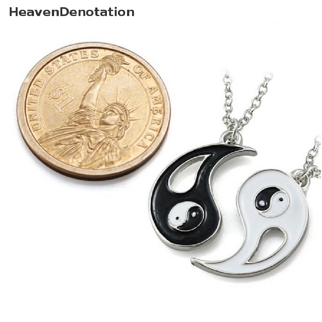 2pcs Kalung Persahabatan Dengan Liontin Yin Yang Warna Hitam Putih Untuk Pasangan