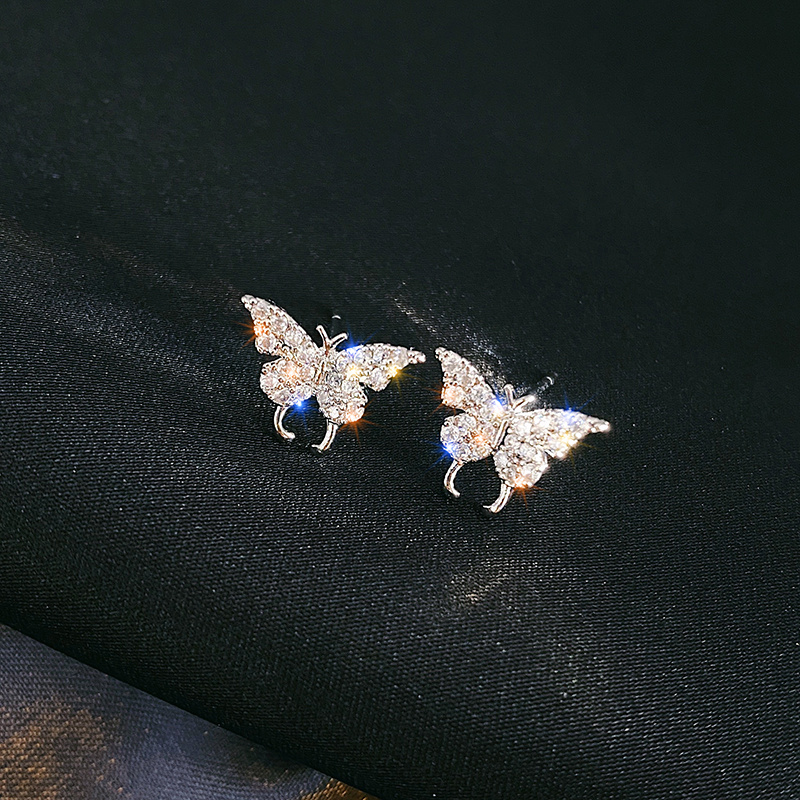 Anting Tusuk Sterling Silver 925 Desain Kupu-Kupu Hias Berlian Imitasi Untuk Wanita