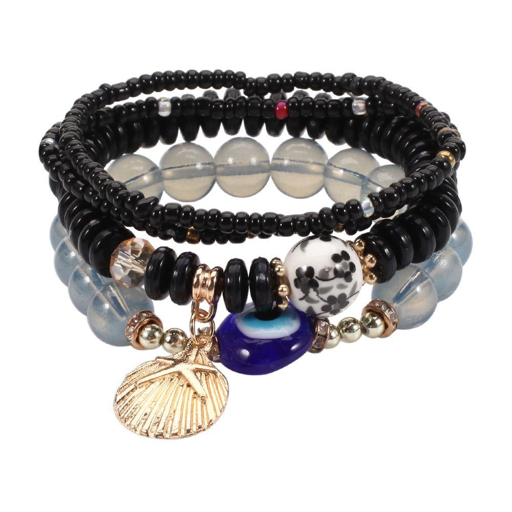 Nanas 4pcs/set Gelang Pesona Wanita Manik-Manik Bohemia Evil Eye Multilayer