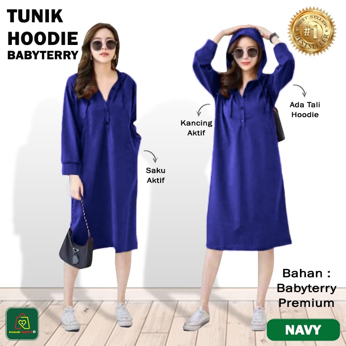 Baju Atasan Wanita TUNIK HOODIE BABYTERRY Big Size All Size / 29057