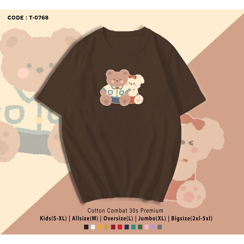 T-SHIRT UNISEX/ GAMBAR BEAR TWINS / IMPORT / KADO UNIK / BAHAN ADEM ADEM / KAOS SANTAI TERMURAH / CUSTOM TEE