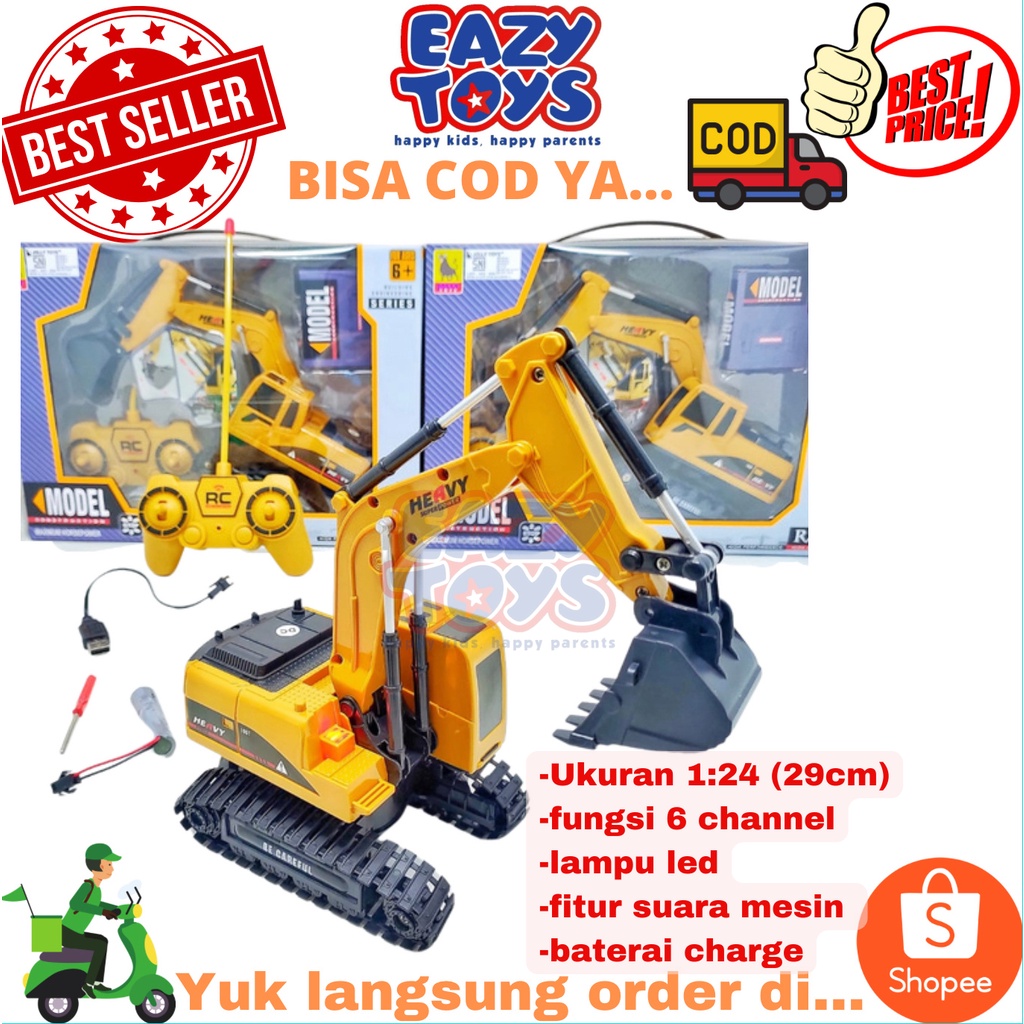 Mobil Remote Control Mobil Remot Excavator Beko 1:24 Fitur Lampu dan Suara RC Truck Digger 6 Channel