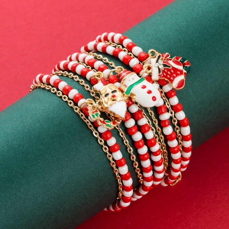 Gelang Natal Santa Claus Elk Xmas Pohon Liontin Tangan Rantai Gelang Tahun Baru Xmas Pesta Perhiasan Hadiah