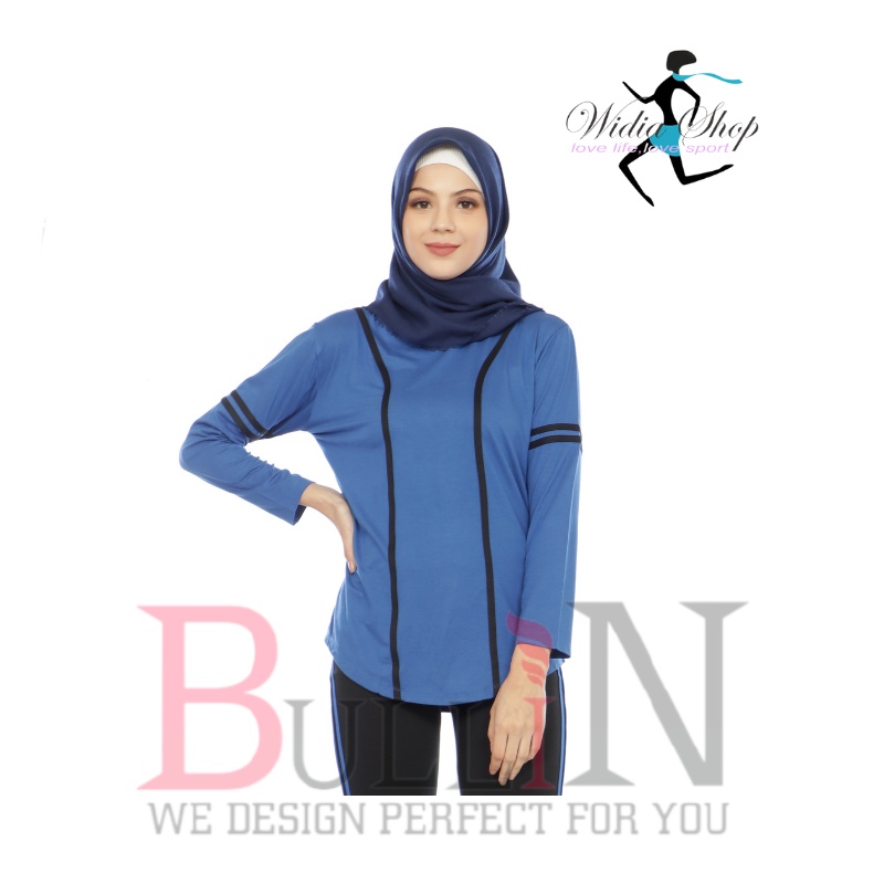 baju senam kerin panjang / atasan zumba cewek / Bullin-Biru