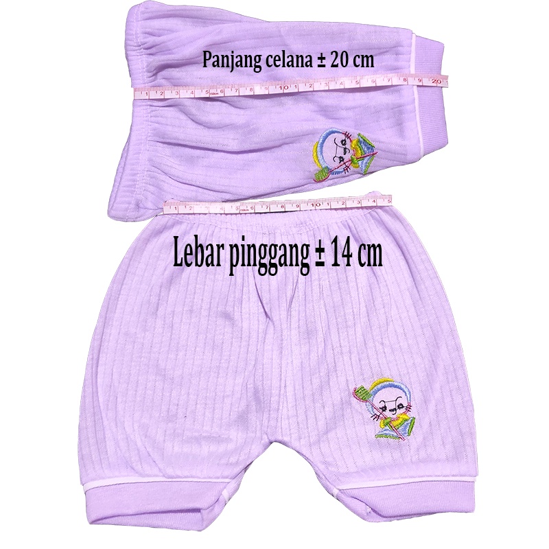 6 pcs celana pendek bayi bahan kaos salur (0-3 bulan)