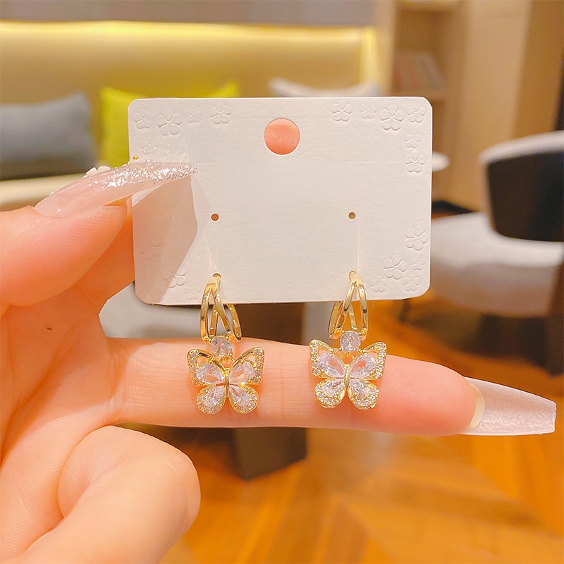 Anting Liontin Kupu-Kupu Bahan Zirkon