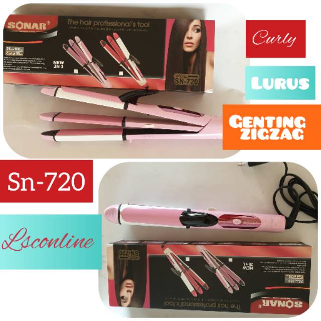 CATOKAN SONAR SN720 ALAT CATOK RAMBUT 3IN1 CURLY LURUS REBONDING ZIGZAG BABAT MURAH DAN ORI TERLARIS