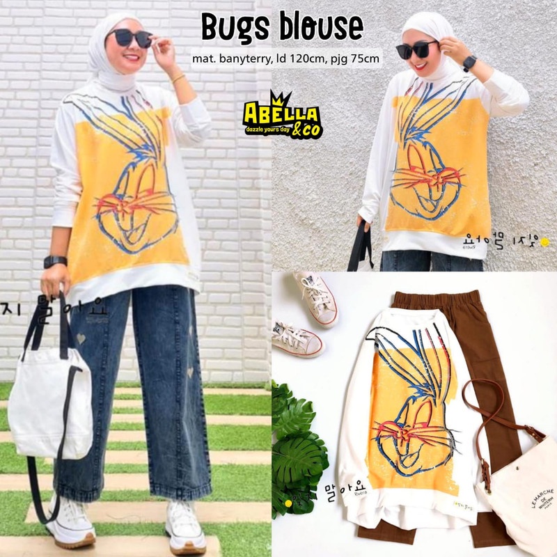 Bugs Blouse Babyterry Import | Kaos Motif Cewek | Tunik Motif Cewek | Blouse Motif Cewek