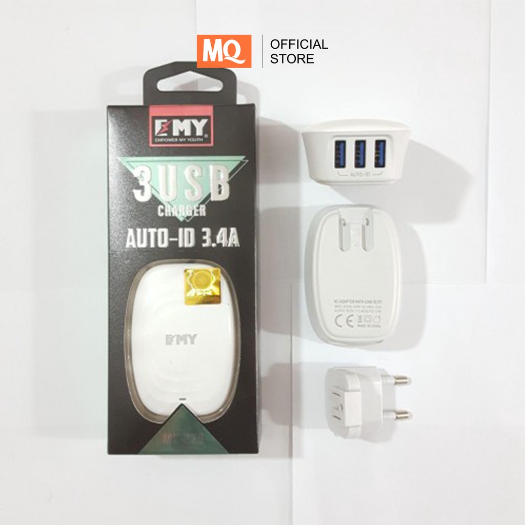 MQ Adaptor Charger Fast Charging With 3 Port USB 3.4A Brand EMY MY229