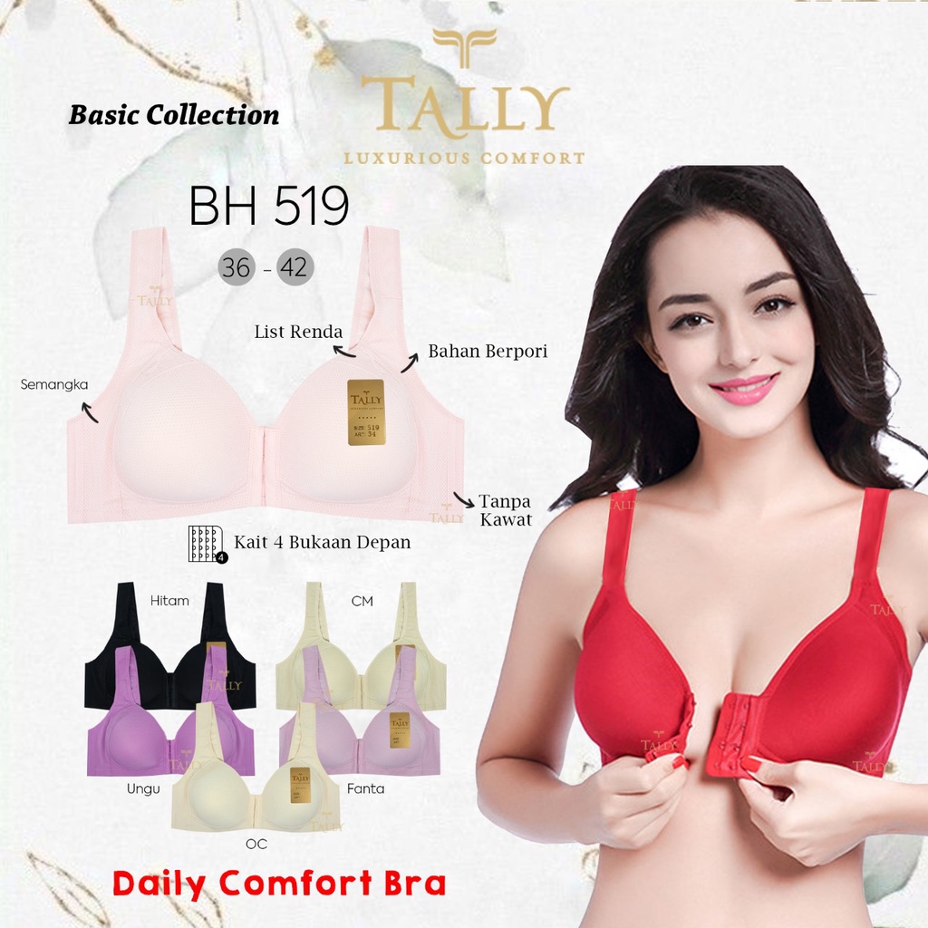 TALLY 519 Bra Kait Depan Busa Tipis Tanpa Kawat / Bra Bukaan Depan