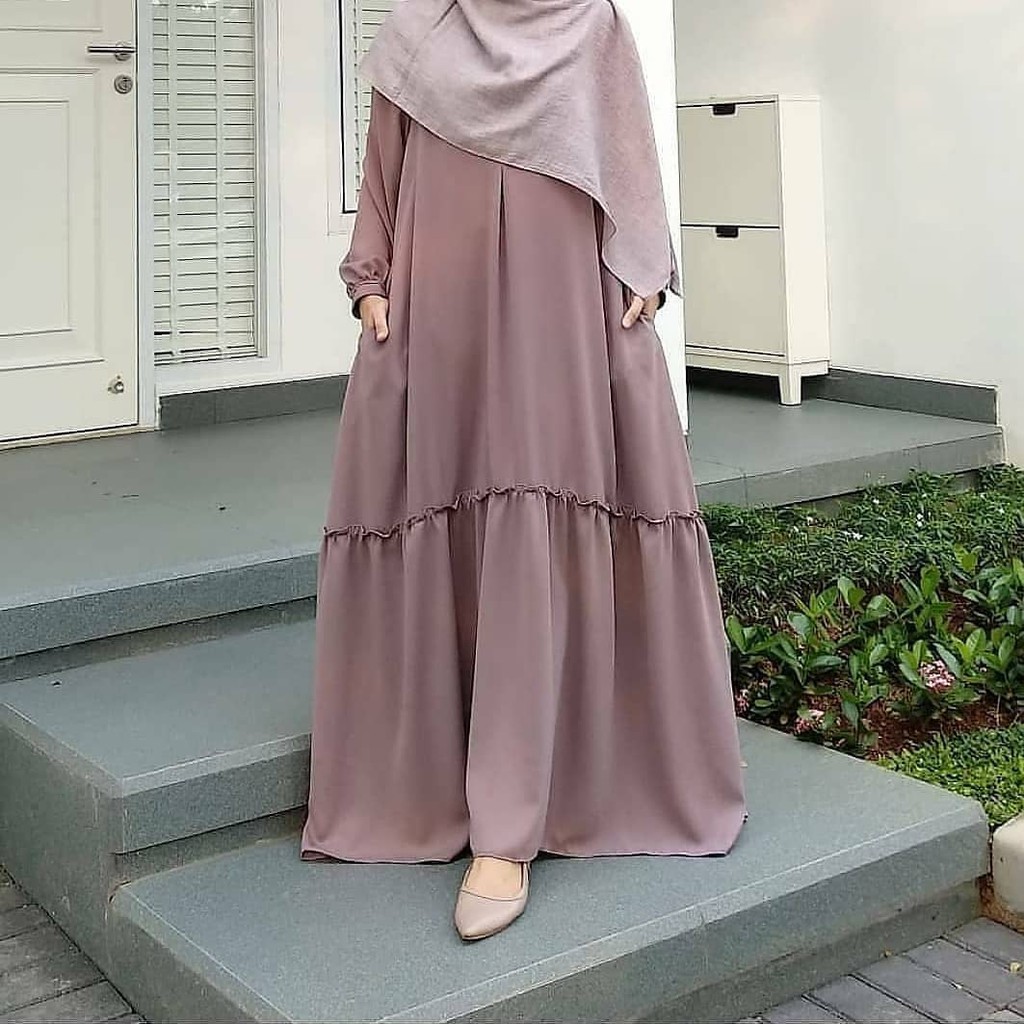 Gamis Arumi Basic Dress Muslim Wanita 6 Varian Warna Cantik Ity Crepe Zip Depan Busui M Fit To XLSHQ