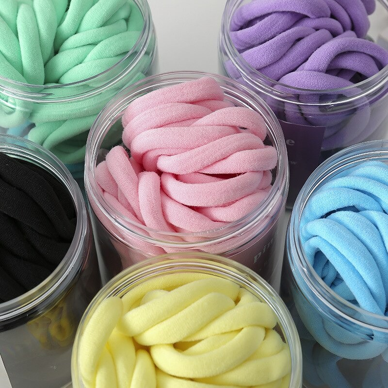 OVERFLOWS.ID 50 Pcs Ikat Rambut Ponytail Wanita Motif Polos Kunciran Rambut Gaya Korea Dengan Tabung