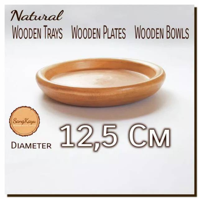 Piring kayu 12,5 cm Wooden plate bowl wooden tray Coaster nampan kayu