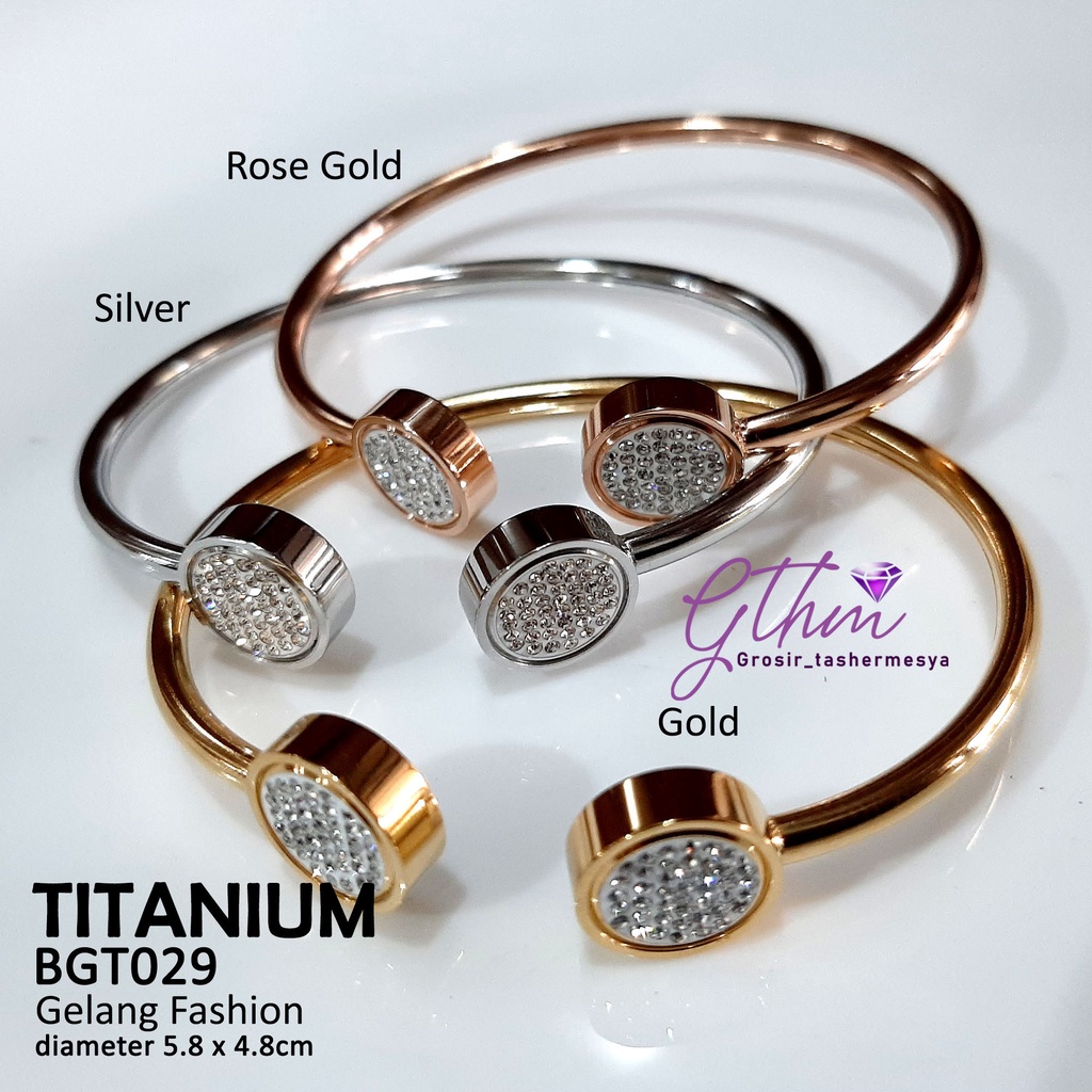 gelang tangan wanita Titanium BVL Diamond Perhiasan Fashion import Premium Anti Karat Model Cuff Simple BGT029