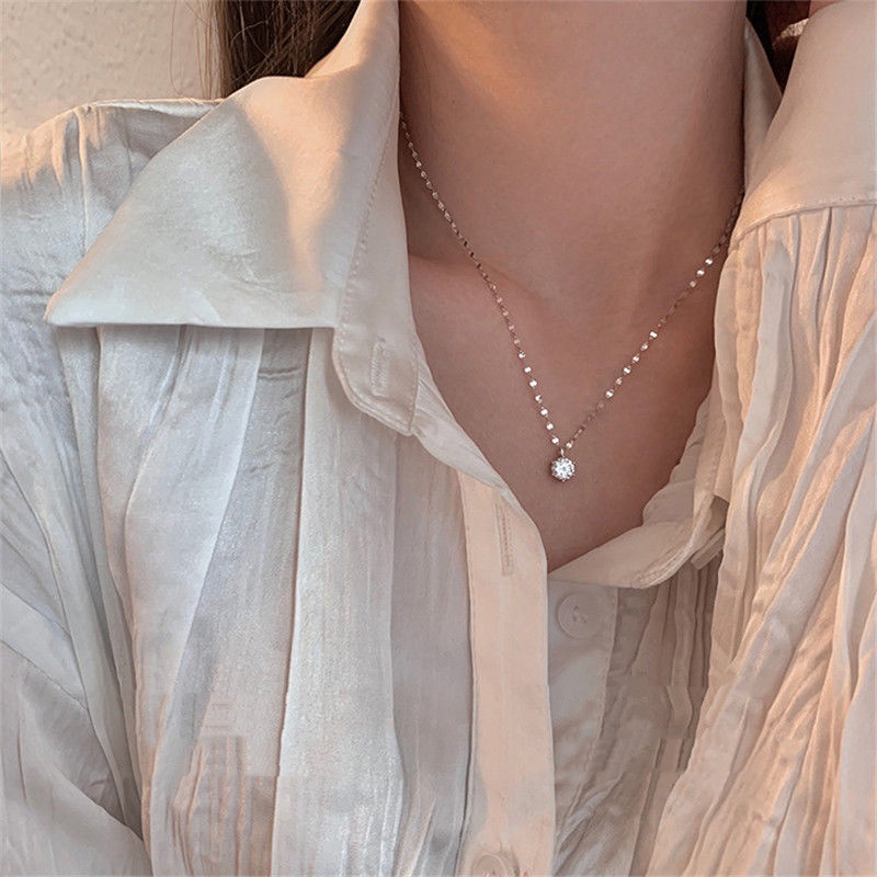 Japan and South Korea Simple Temperament Trend Single Diamond Pendant Necklace Female Clavicle Chain 2021 New Ins Fashion Accessories Jewelry Gift