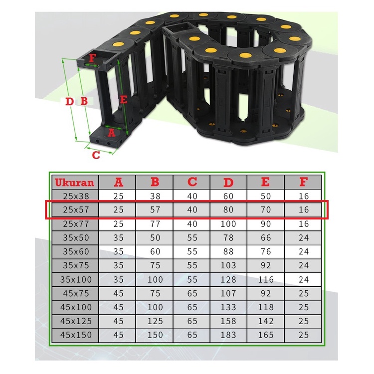 [HAEBOT] Kabel Cable Drag Chain Dragchain Wire Carrier 25x57 mm Bridge Open Type CNC Plastic Industri Mekanik Towline Mesin Pembawa Rantai Kabel 25 x 57