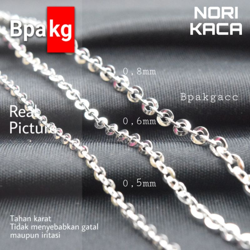 Kalung Rantai Nori Kaca Anti Karat - Kalung Titanium Wanita mengkilap Polos halus Nuri - Kalung Pria