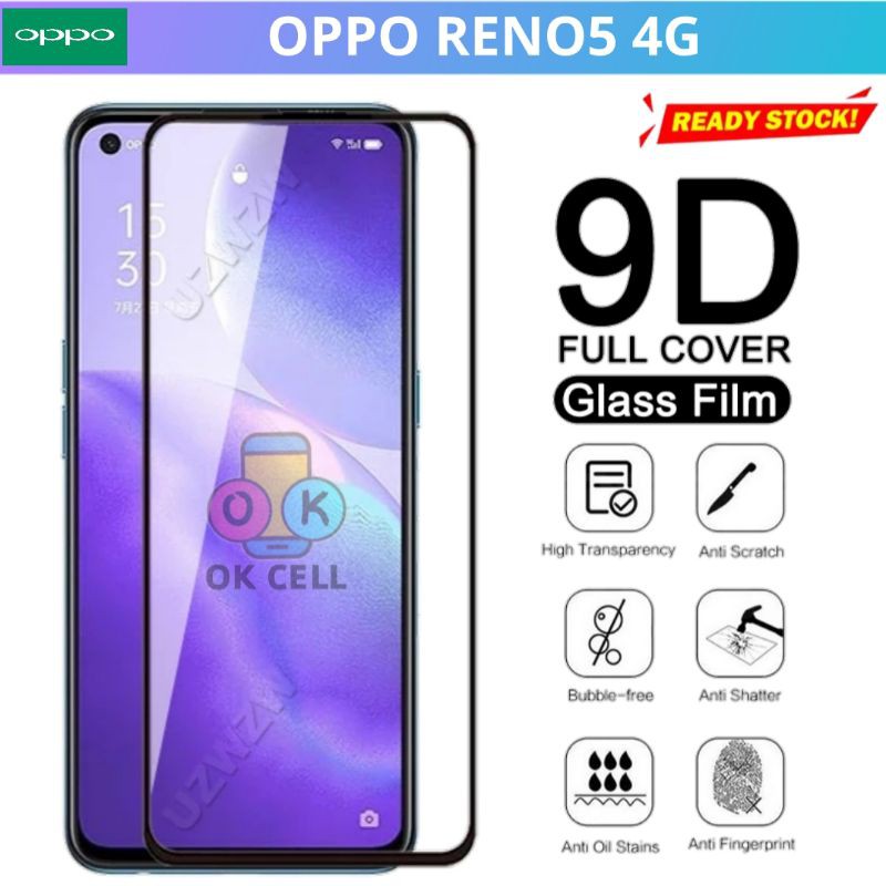 Tempered Glass Full Layar Oppo Reno5 4G - Tg Anti Gores Kaca Full Layar Oppo Reno 5 Screen Protector