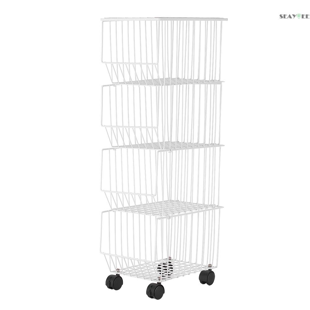 [seay-ready stock]Movable Iron Storage Shelf 4 Layer Tier Drying Mesh