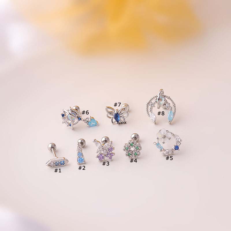 1pc Anting Stud Tindik Tulang Rawan Helix Sekrup Belakang Warna-Warni Bahan Stainless Steel Untuk Wanita