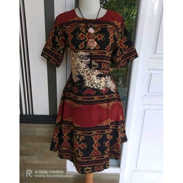 DRESS BROKAT TENUN FASHION TROSO JEPARA, DRESS CASUAL BROKAT TENUN ETNIK JEPARA, DRESS TENUN KOMBINA