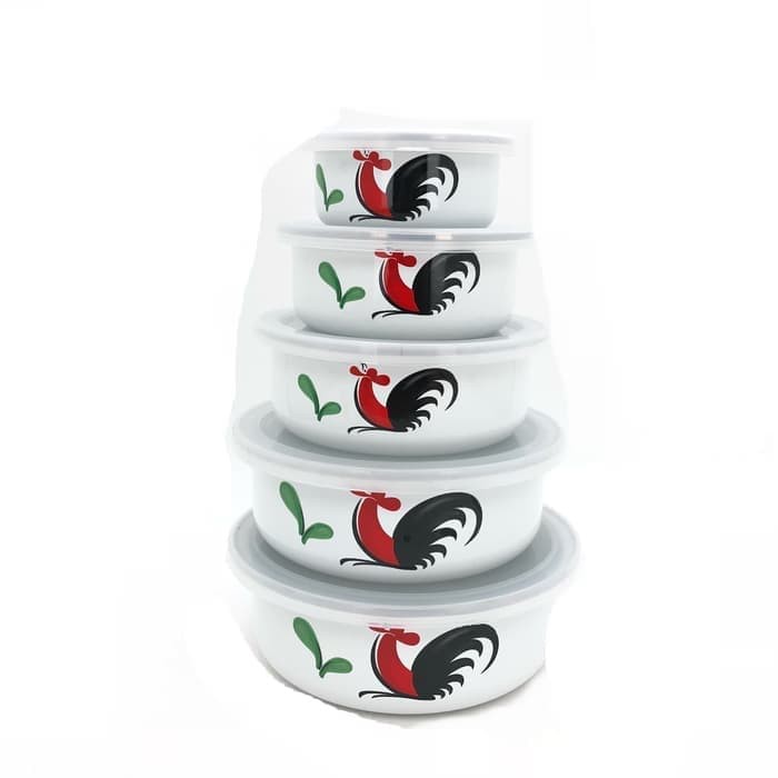 Mixing Bowl Enamel Cap Ayam / Rantang Mangkuk Susun Enamel 5 Pcs