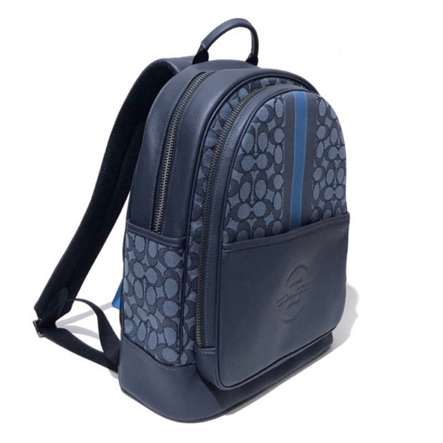 Coach Thompson Backpack In Signature Jacquard With Varsity Stripe Denim Pacific Multi