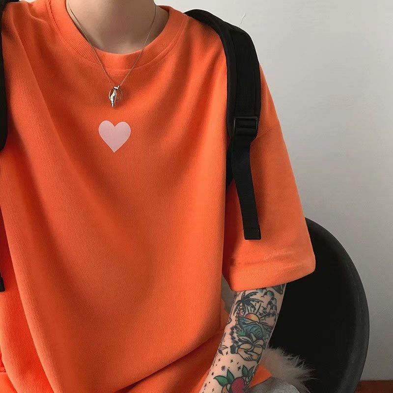 Kaos JUMBO Unisex Logo Love Heart (M - 6XL) Atasan Cotton Combed Korean Style Harajuku Heart Orange Oren Tosca Hitam Putih