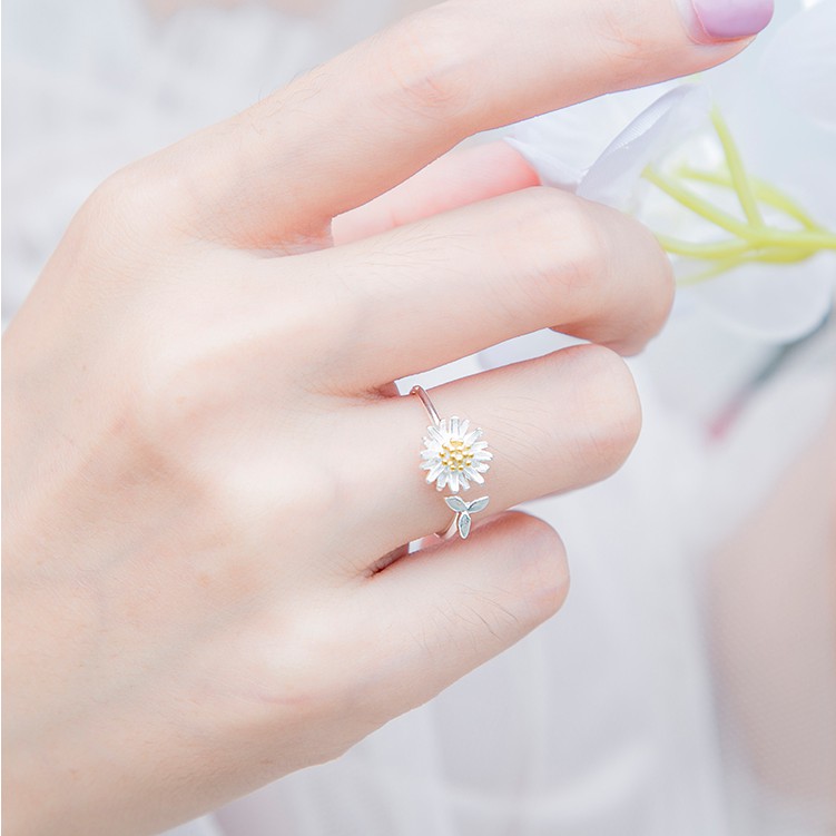 Cincin Model Terbuka Desain Bunga Matahari Daisy Untuk Wanita