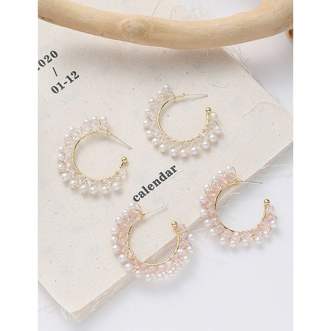 LRC Anting Tusuk Fashion White Silver Needle Woven Crystal K15910