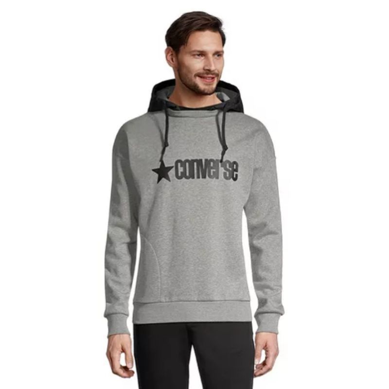 Jaket Converse Men's Fleece Removable Hooded Crew GREY Original 100% - CONVERSE HOODIE SALE