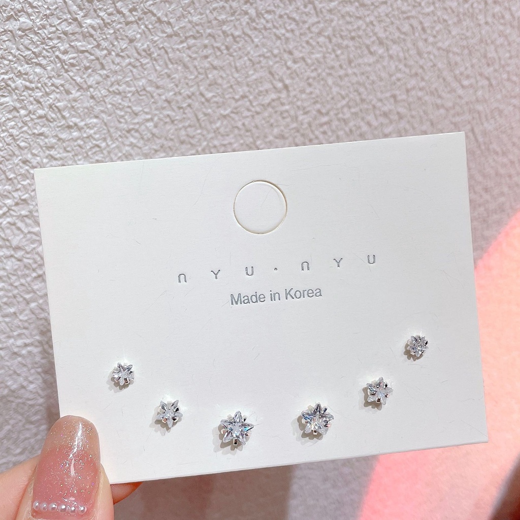 6pcs / Set Anting Tusuk Bentuk Bintang / Geometri Aksen Zircon + Berlian Imitasi Untuk Perhiasan Wanita